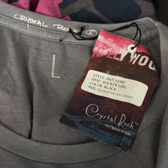 Christian Audigier Crystal Rock Y2K Shirt Women Large Rocker Girl Tee Tunic Top - Picture 3 of 13